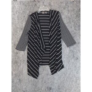 Chicos Travelers Jacket Womens 1 Black White Striped Waterfall Stretchy Packable